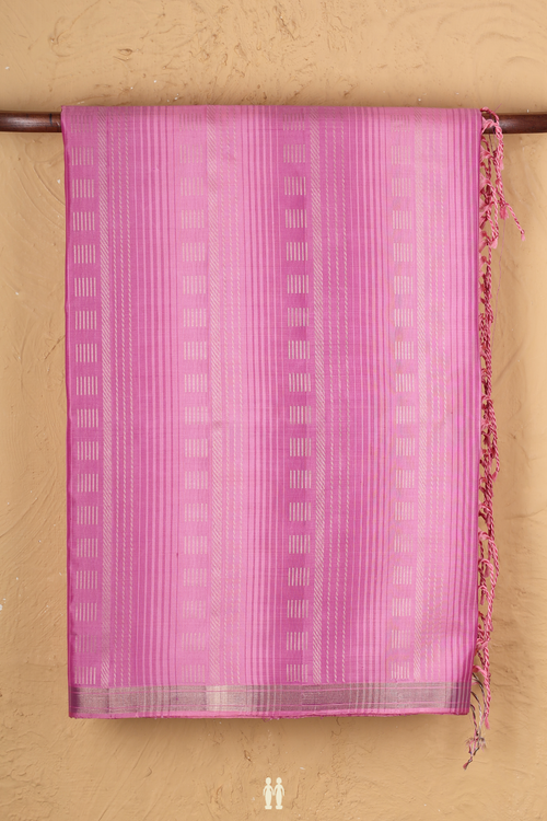 Soft Silk Saree In Pink With Stripes Design