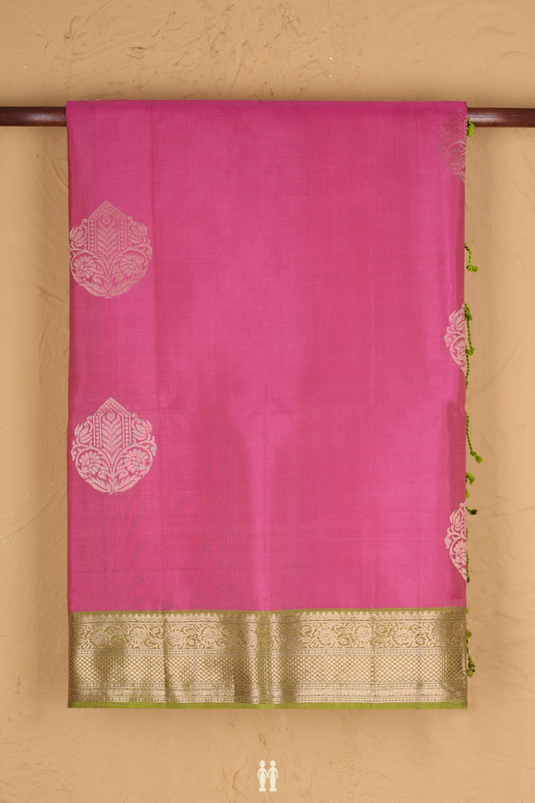 Soft Silk Saree In Pink With Zari Motifs