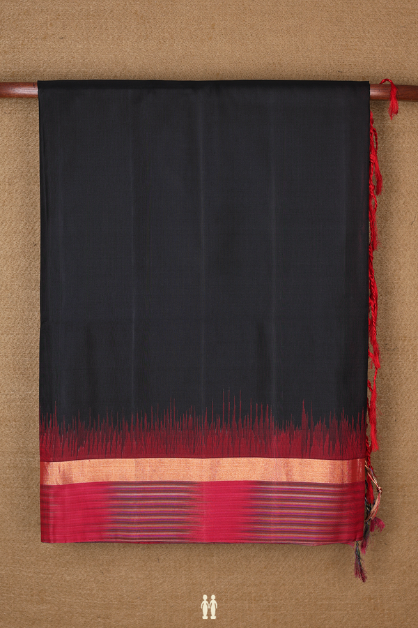 Soft Silk Saree In Plain Black With Contrast Border