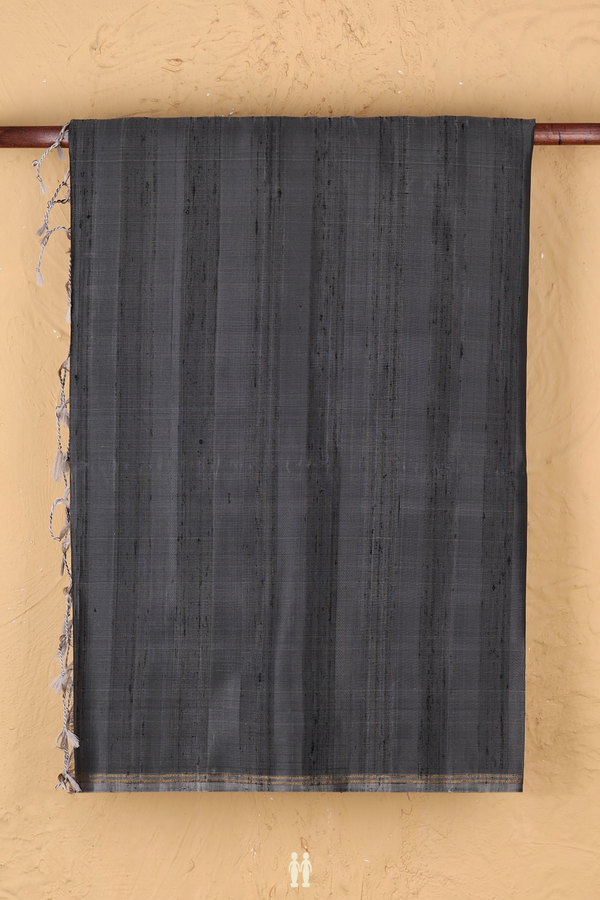 Soft Silk Saree In Plain Charcoal Grey With Zari Border