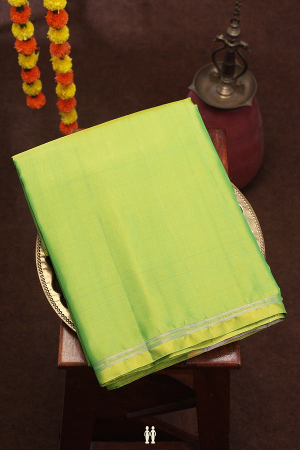Soft Silk Saree In Plain Lime Green With Printed Pallu