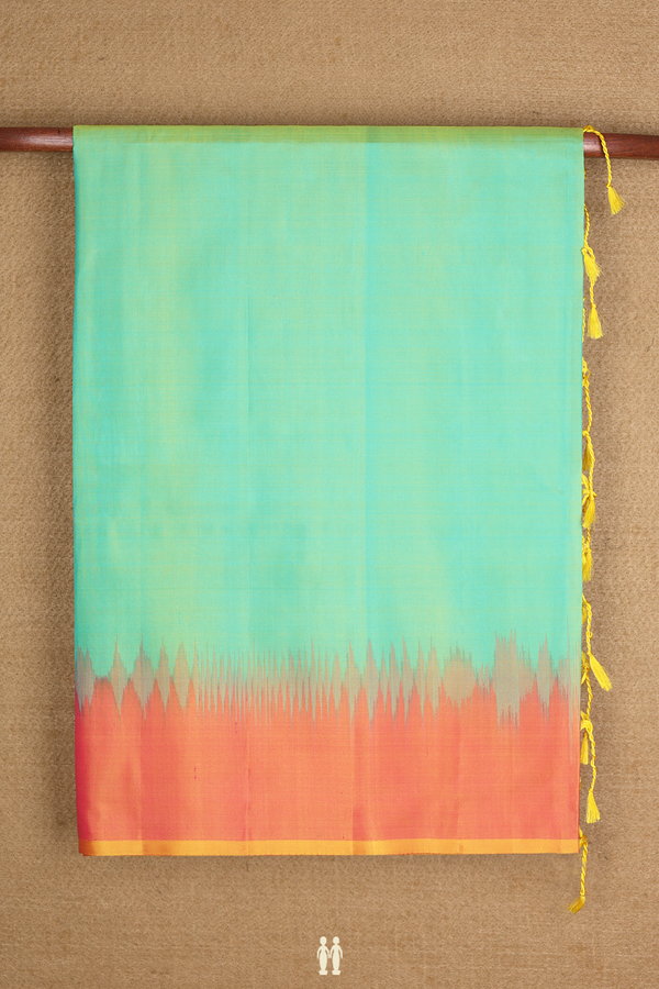 Soft Silk Saree In Plain Mint Green With Contrast Border