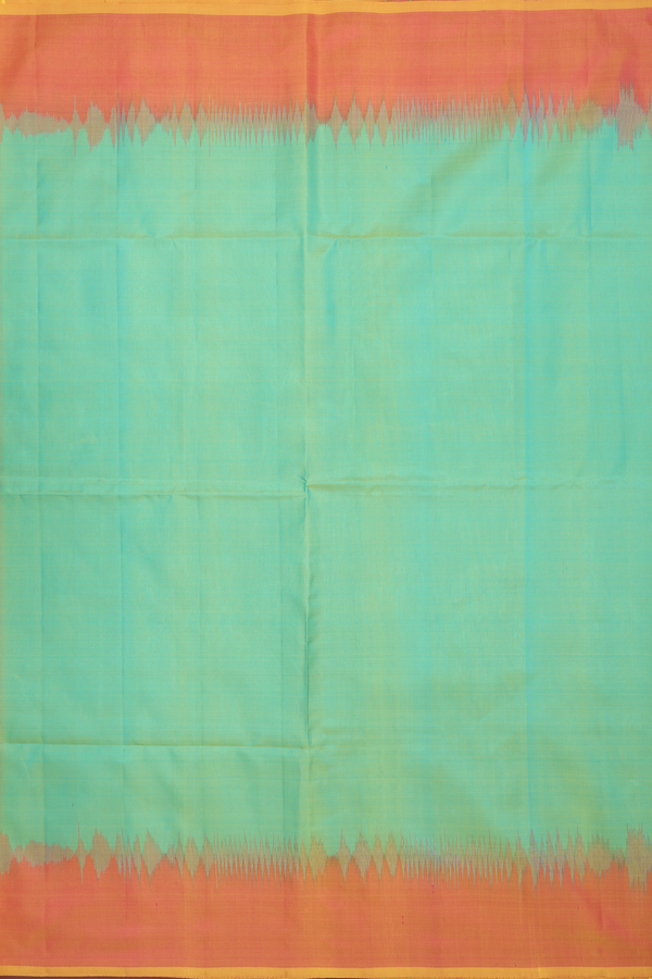 Soft Silk Saree In Plain Mint Green With Contrast Border
