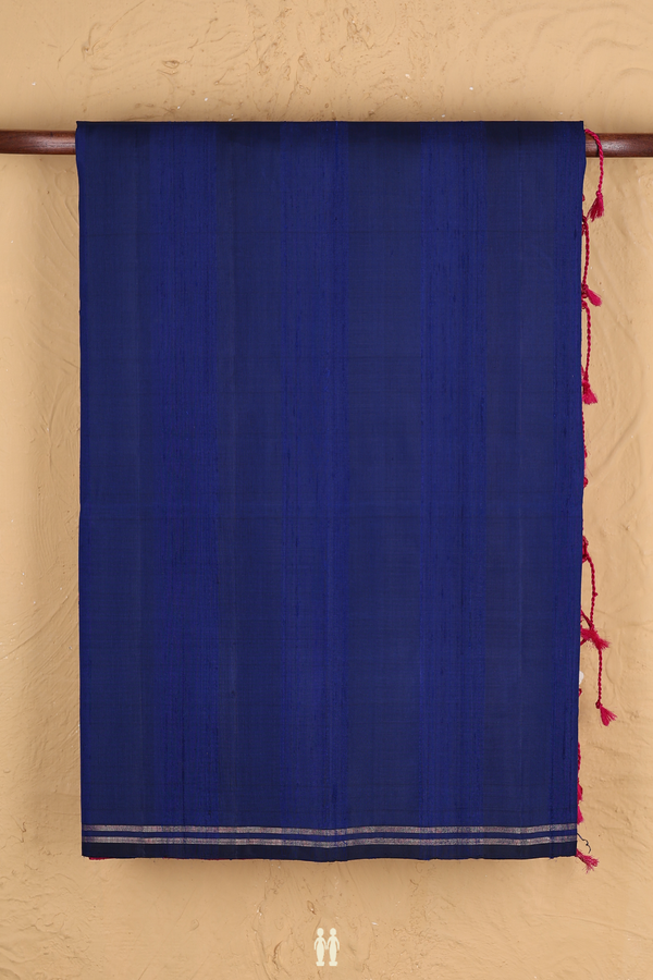 Soft Silk Saree In Plain Oxford Blue With Contrast Pallu