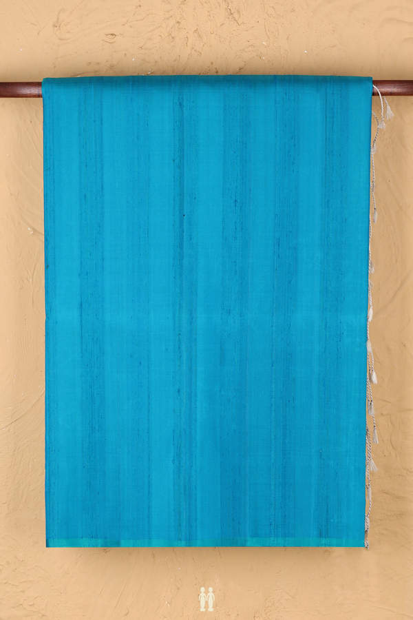 Soft Silk Saree In Plain Peacock Blue With Contrast Pallu