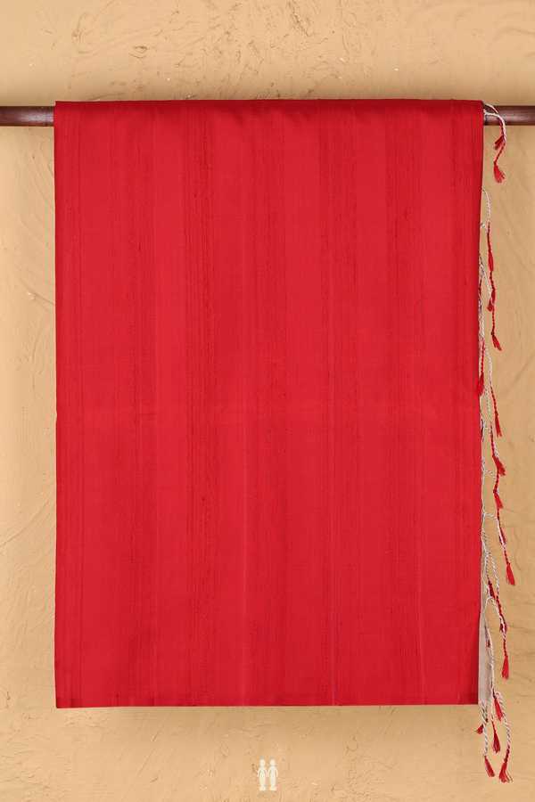 Soft Silk Saree In Plain Scarlet Red With Contrast Pallu