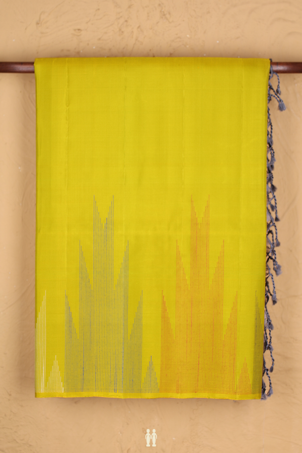 Soft Silk Saree In Plain Sunflower Yellow With Temple Border