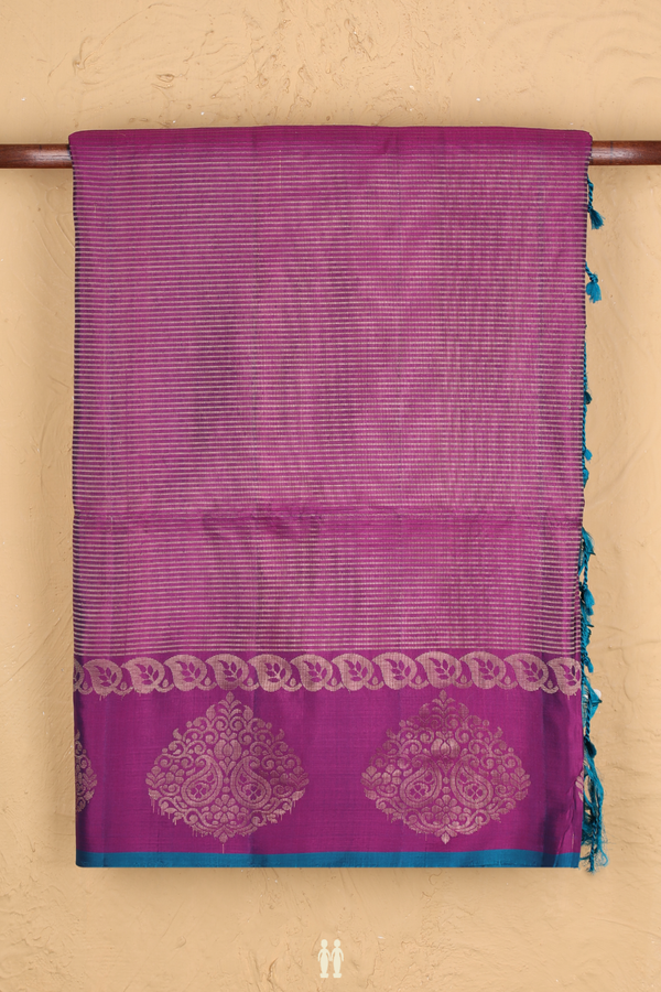 Soft Silk Saree In Plum Purple With Stripes Design