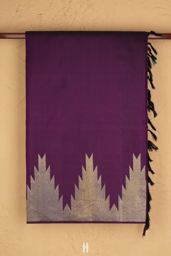 Soft Silk Saree In Plum Purple With Temple Border