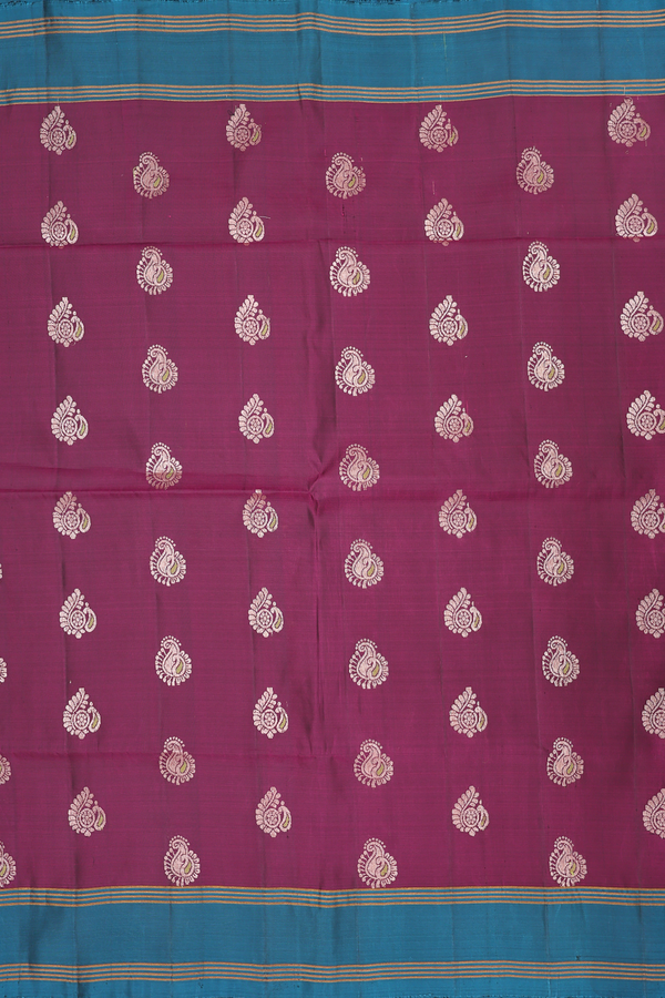Soft Silk Saree In Plum Purple With Paisley Buttas
