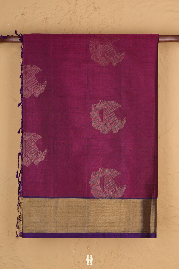 Soft Silk Saree In Plum Purple With Zari Motifs