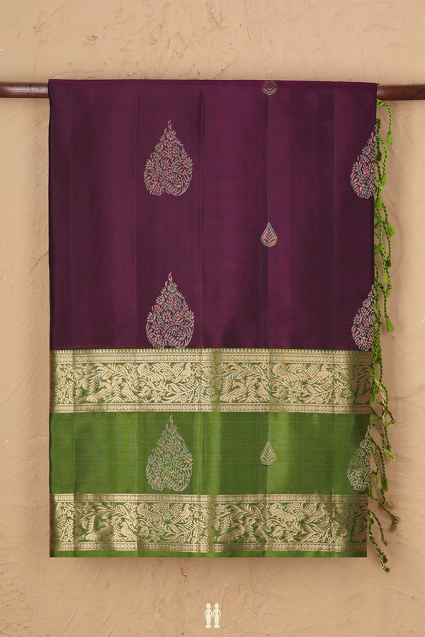 Soft Silk Saree In Plum Purple With Zari Motifs
