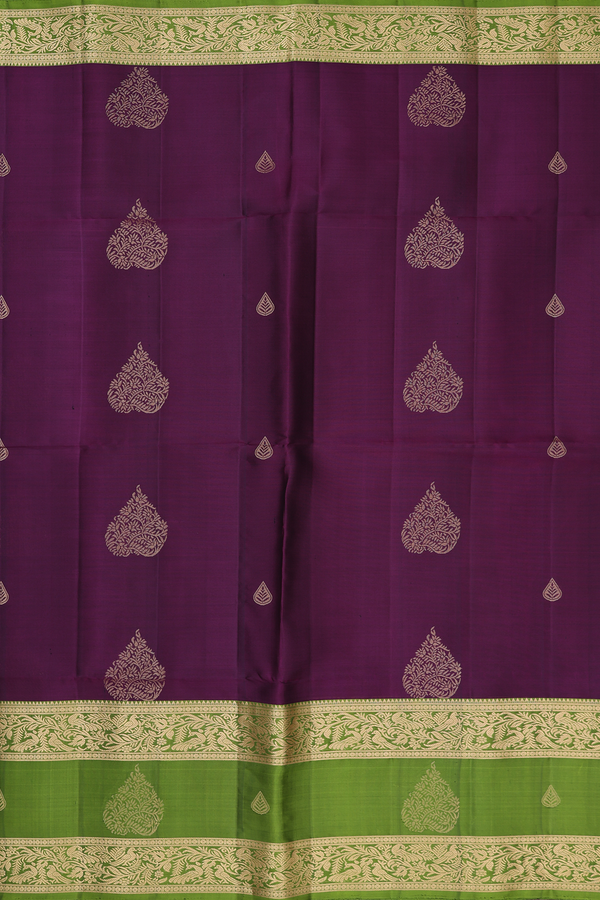 Soft Silk Saree In Plum Purple With Zari Motifs
