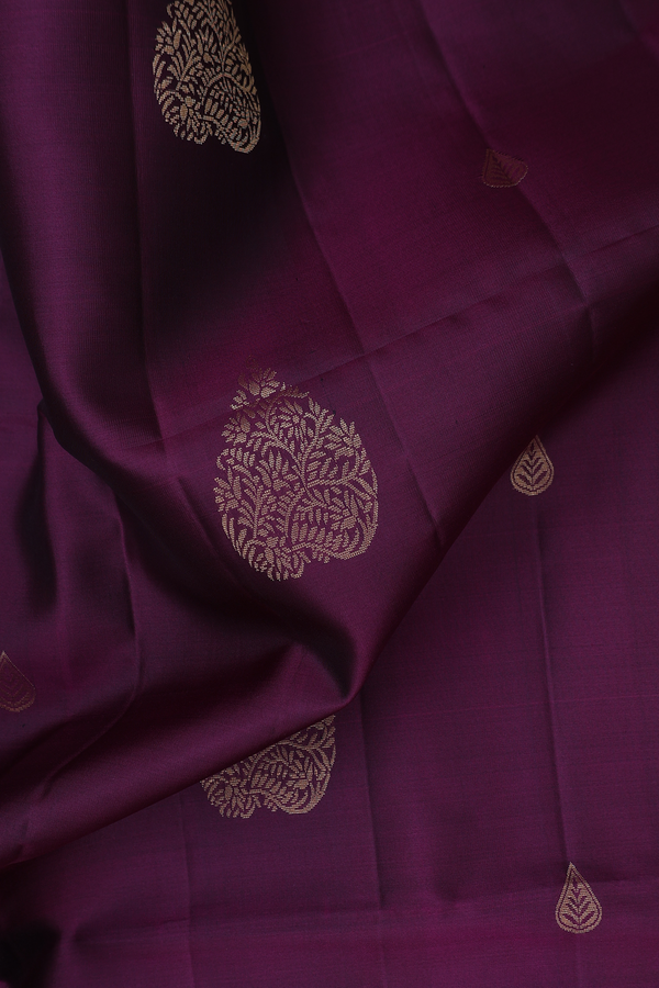 Soft Silk Saree In Plum Purple With Zari Motifs