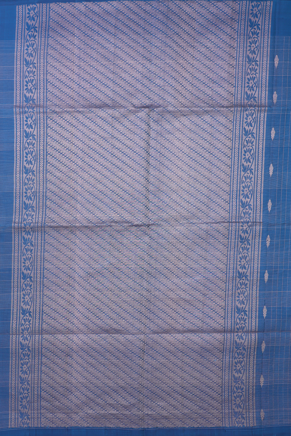 Soft Silk Saree In Prussian Blue With Checks Design