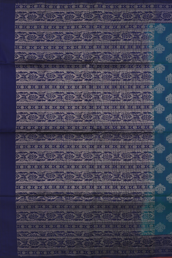 Soft Silk Saree In Prussian Blue With Zari Buttas