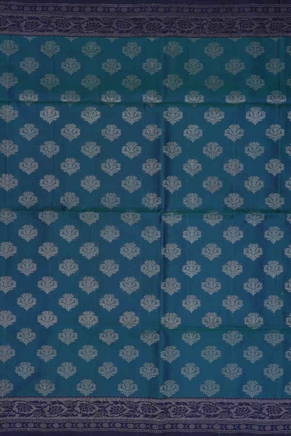 Soft Silk Saree In Prussian Blue With Zari Buttas