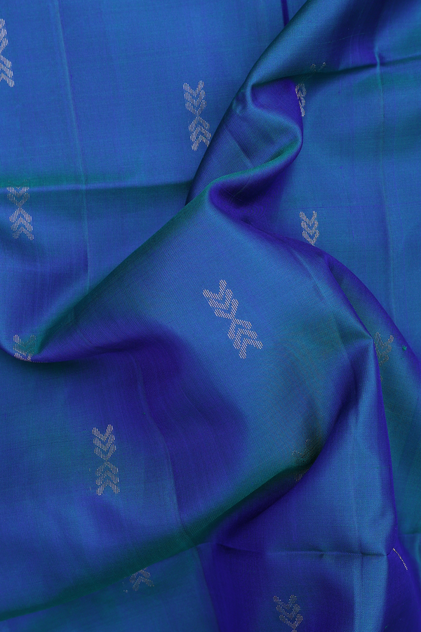 Soft Silk Saree In Prussian Blue With Zari Buttas