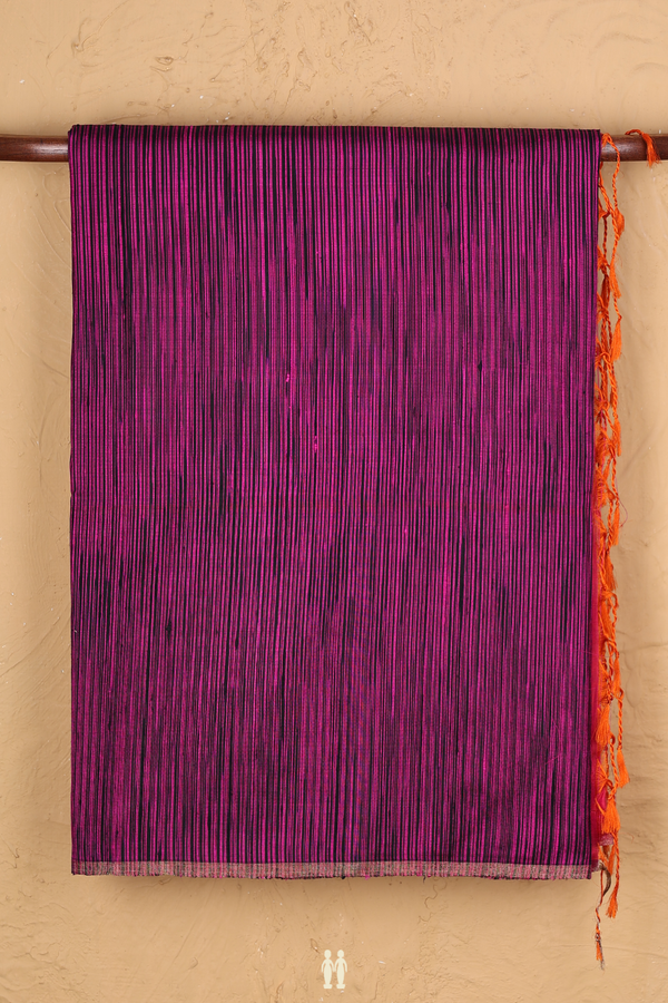 Soft Silk Saree In Purple And Black With Stripes Design