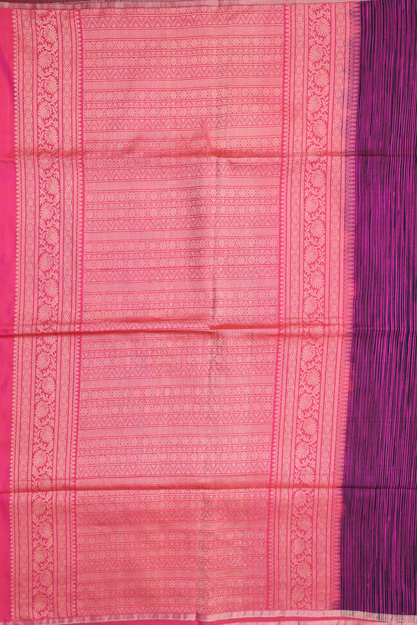 Soft Silk Saree In Purple And Black With Stripes Design