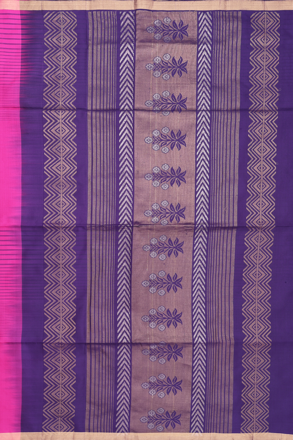 Soft Silk Saree In Magenta Along Stripes With Buttas