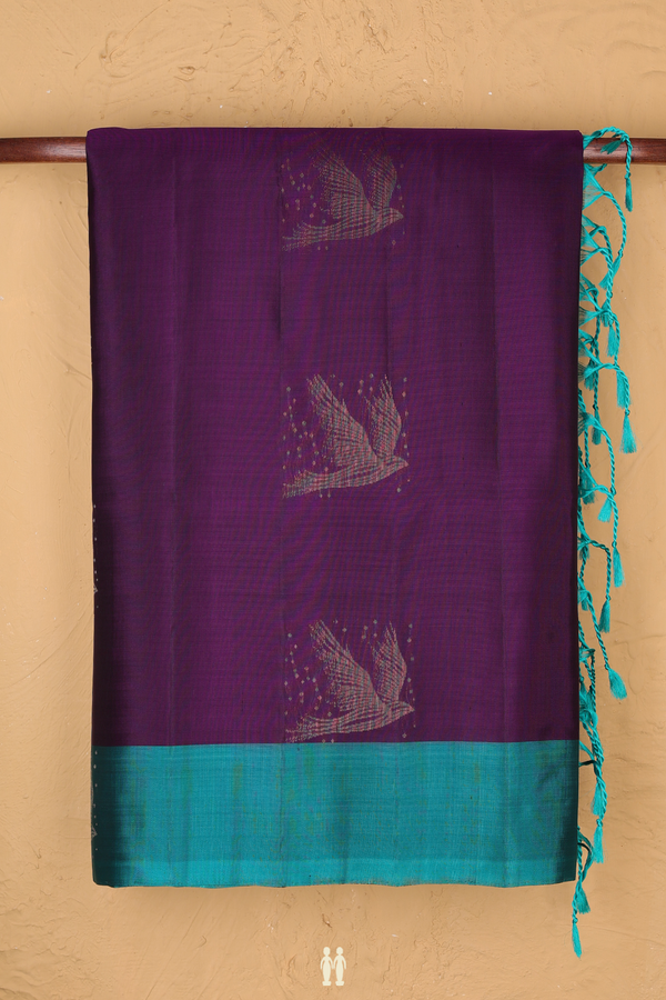 Soft Silk Saree In Purple With Birds Motifs