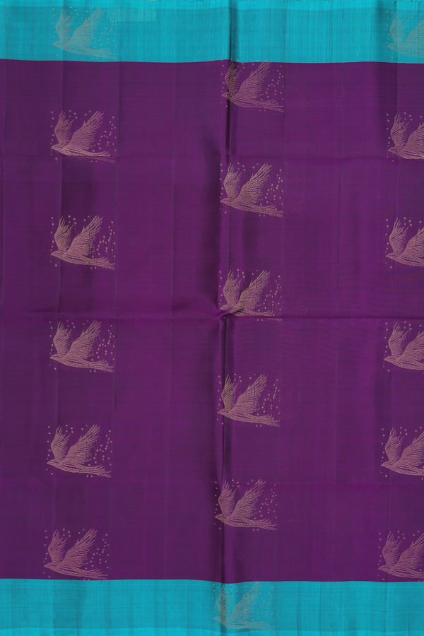 Soft Silk Saree In Purple With Birds Motifs