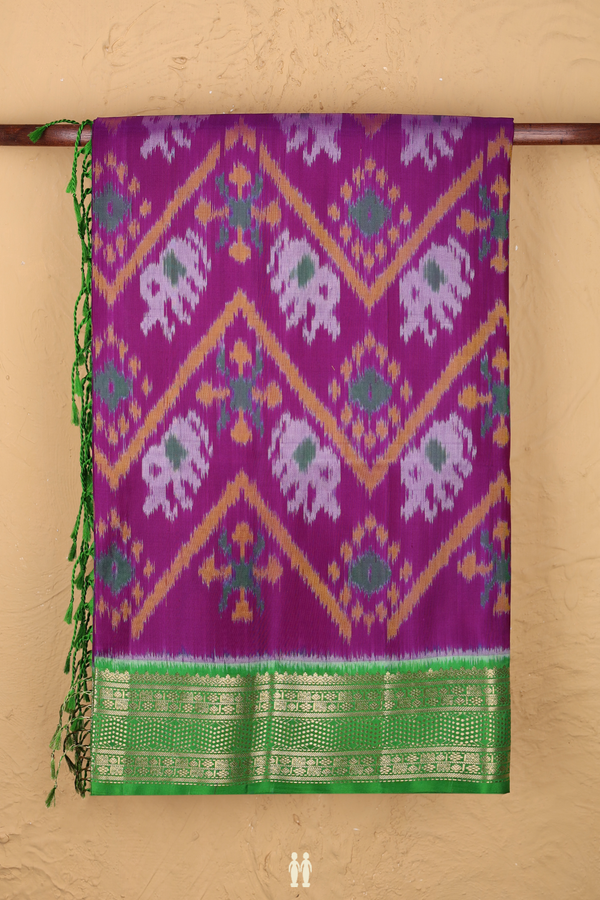 Soft Silk Saree In Purple With Chevron Design