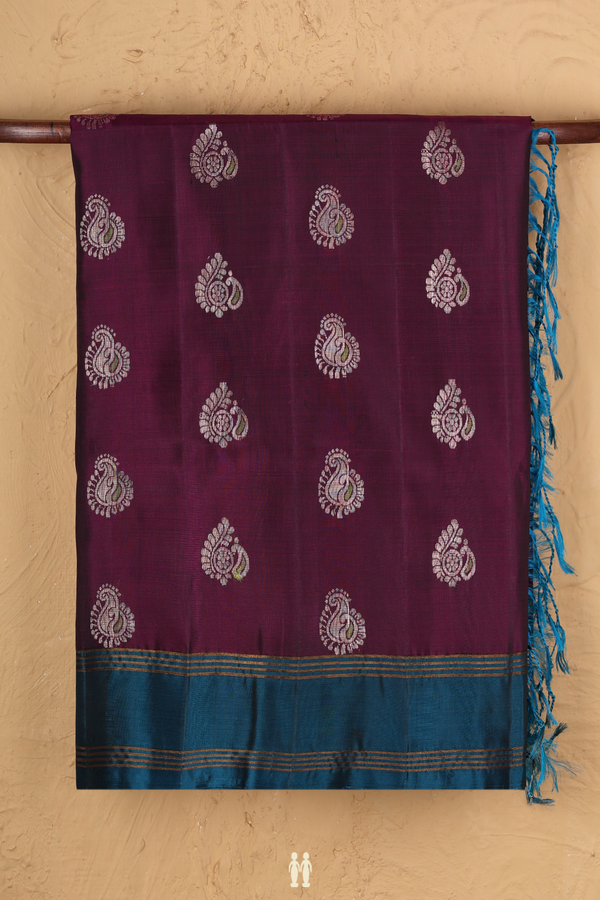 Soft Silk Saree In Purple With Paisley Buttas