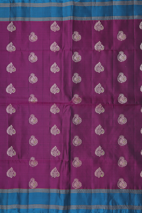 Soft Silk Saree In Purple With Paisley Buttas