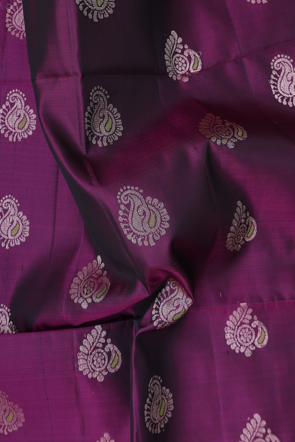 Soft Silk Saree In Purple With Paisley Buttas