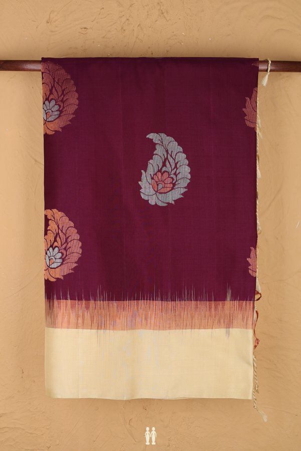 Soft Silk Saree In Purple With Paisley Motifs