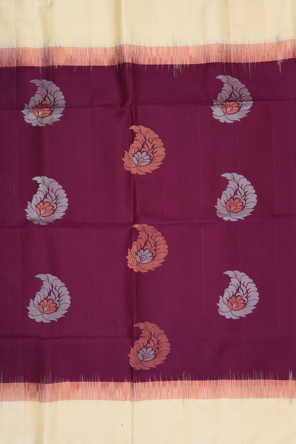 Soft Silk Saree In Purple With Paisley Motifs