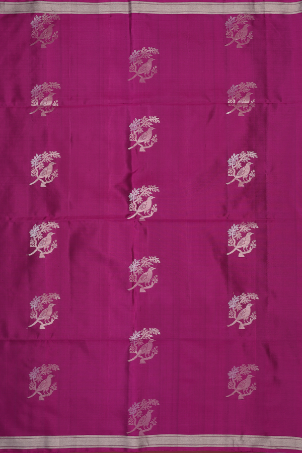 Soft Silk Saree In Purple With Parrot Motifs
