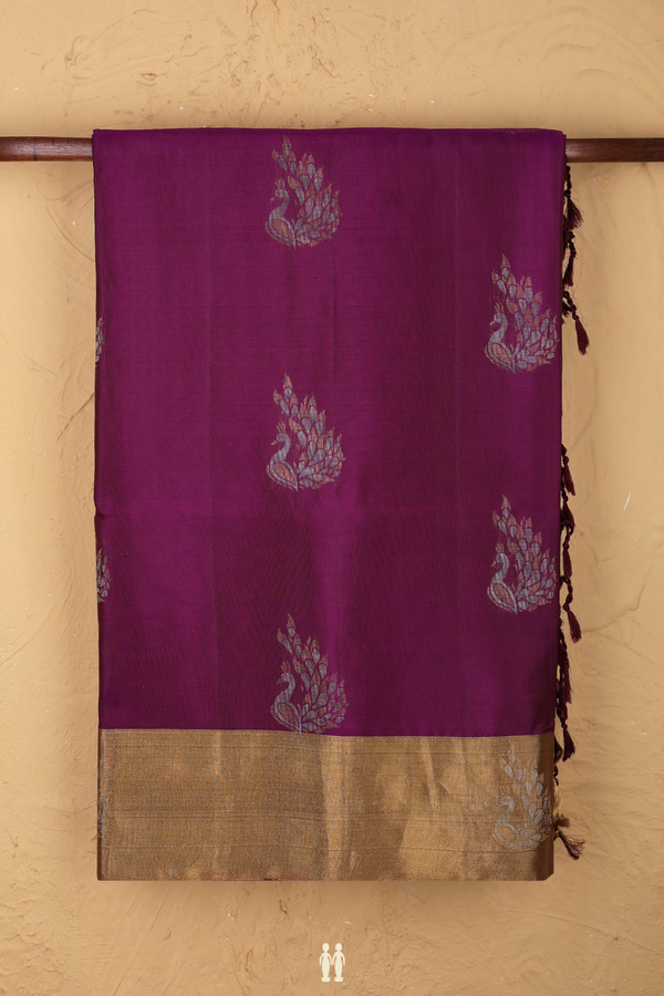 Soft Silk Saree In Grape Purple With Peacock Design