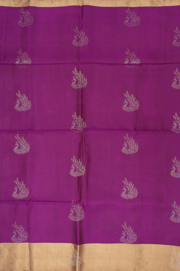 Soft Silk Saree In Grape Purple With Peacock Design
