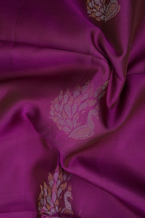 Soft Silk Saree In Grape Purple With Peacock Design