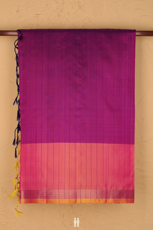 Soft Silk Saree In Purple With Self Stripes Design