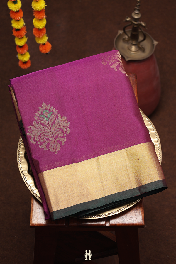 Soft Silk Saree In Purple With Zari Motifs