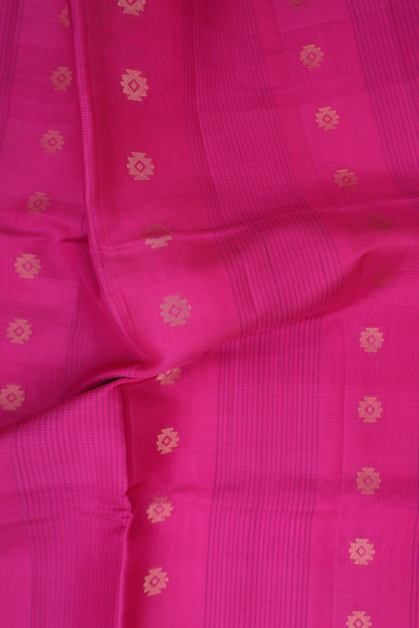 Raw Silk Saree In Rani Pink With Allover Design