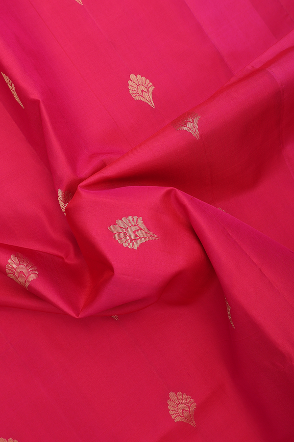 Soft Silk Saree In Rani Pink With Floral Buttas