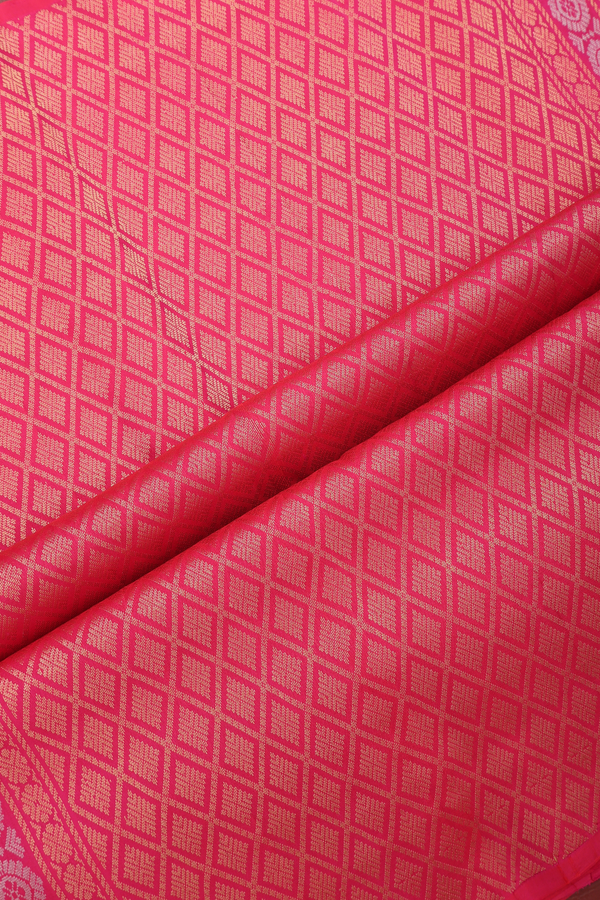 Soft Silk Saree In Rani Pink With Floral Buttas