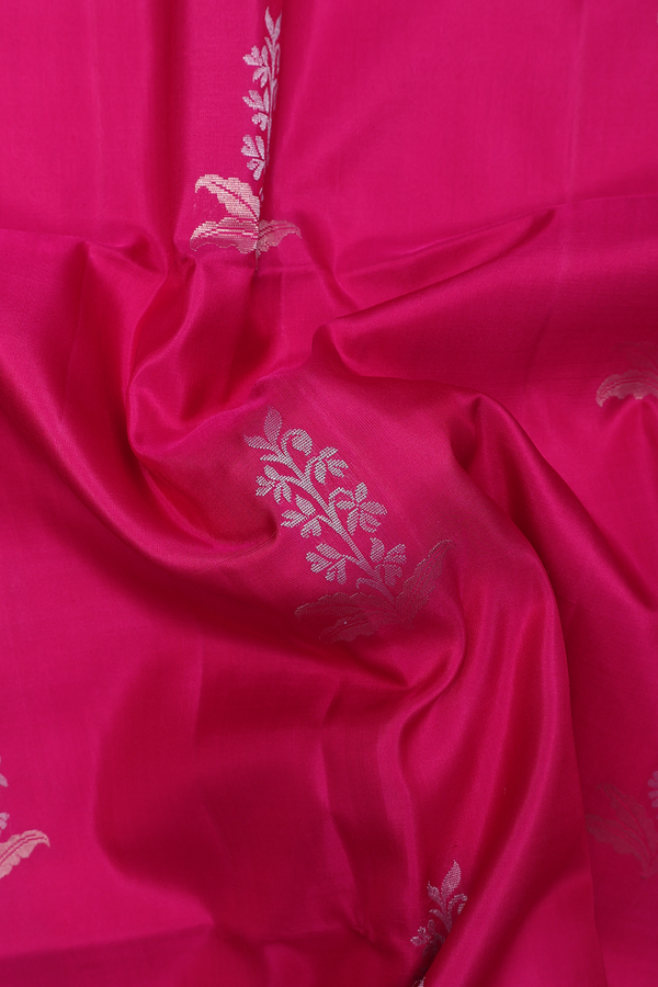 Soft Silk Saree In Rani Pink With Floral Motifs