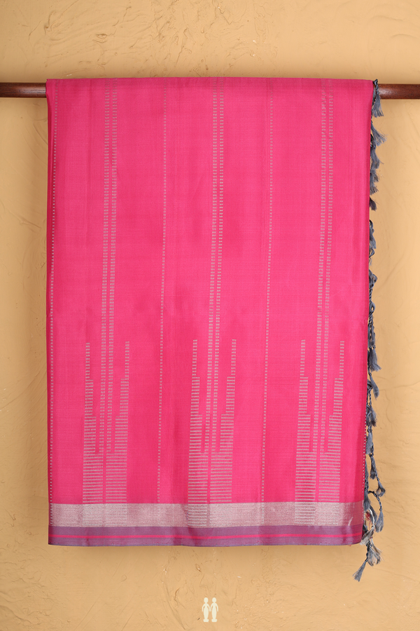 Soft Silk Saree In Rani Pink With Stripes Design