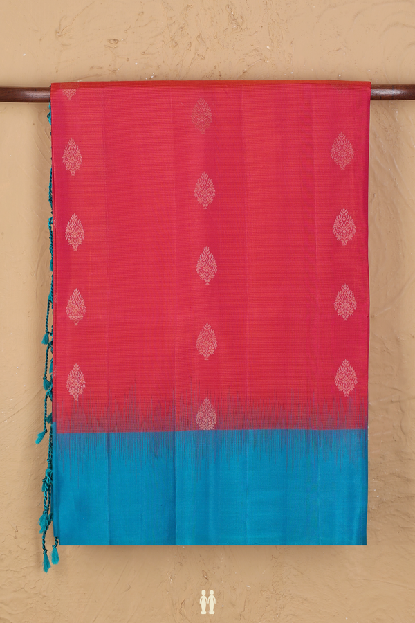 Soft Silk Saree In Rani Pink With Zari Buttas