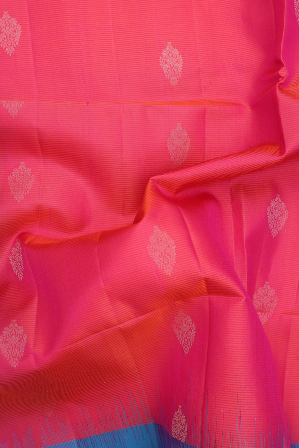 Soft Silk Saree In Rani Pink With Zari Buttas
