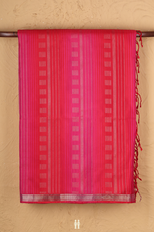 Soft Silk Saree In Red And Pink With Stripes Design