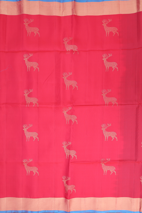 Soft Silk Saree In Red With Deer Motifs