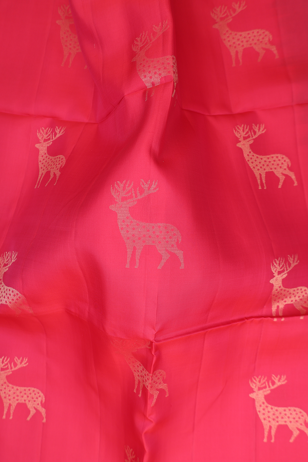 Soft Silk Saree In Red With Deer Motifs