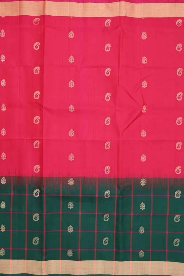 Soft Silk Saree In Rose Red With Paisley Buttas